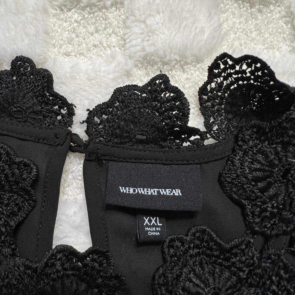 Who What Wear XXL Black Crochet Lace Blouse Scalloped Hem - Picture 3 of 8